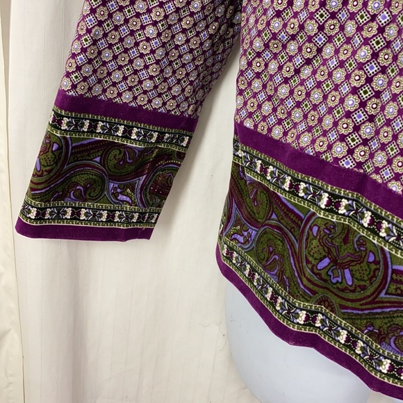 ISAAC MIZRAHI Target XL Velvet Jacket Purple Green Paisley Detail Hidden Buttons - Picture 3 of 8